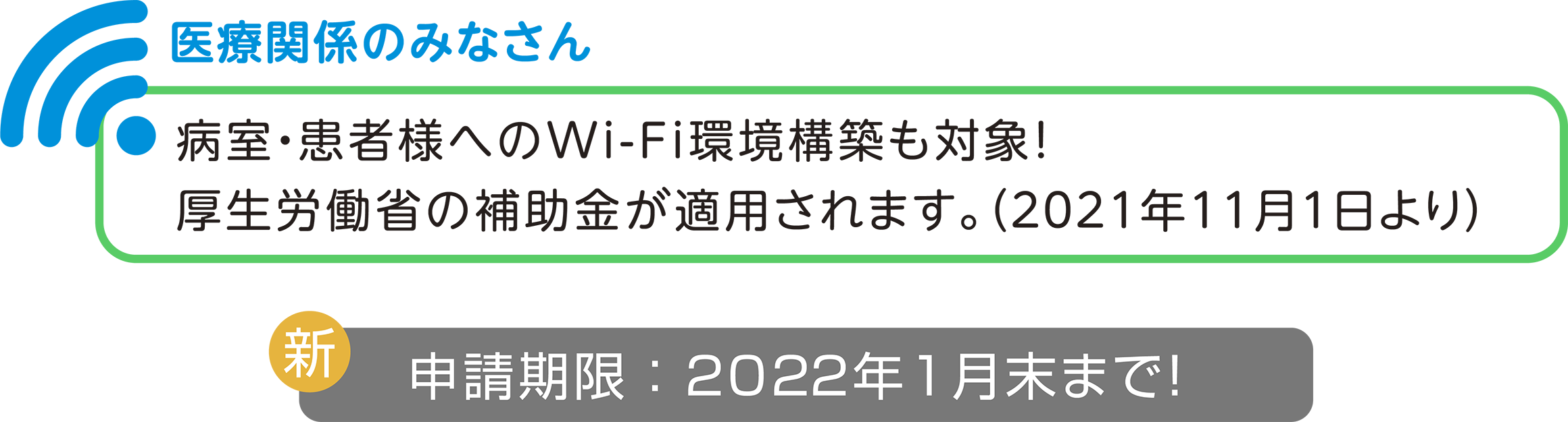 病室、患者様へのWi-Fi環境構築への補助金が適用されることになりました。