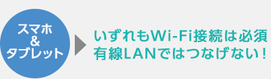 スマホ＆タブレットいずれもWi-Fi接続は必須有線LANではつなげない！